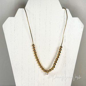 Vintage Delicate Chain w Gold Beads & Circle Solitaire Necklace